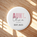 Promoted to Aunt EST 2025 | Personalized New Aunt  1 Inch Round Button<br><div class="desc">Celebrate the exciting news with this adorable Promoted to Aunt EST 2025 button badge! Featuring soft blush pink lettering, elegant black script, and a charming heart detail, this personalized button is perfect for pregnancy announcements, gender reveals, or simply letting the world know she’s going to be an aunt. Customize it...</div>