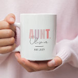 Promoted to Aunt EST 2025 | Personalized New Aunt Two-Tone Coffee Mug<br><div class="desc">Surprise the newly promoted aunt with this sweet and stylish Promoted to Aunt EST 2025 personalized coffee mug! Featuring a soft pink colour scheme, elegant handwritten name option, and a charming heart detail, this two-tone mug is the perfect keepsake gift to mark the start of her new journey. Customize the...</div>