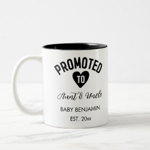 Promoted to Aunt & Uncle Personalized Baby Name Two-Tone Coffee Mug