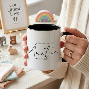 Promoted To Auntie Elegant EST Year Script Mug