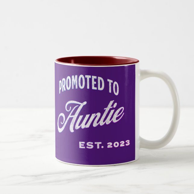 Promoted To Auntie Est. 2023 For New Aunt Two-Tone Coffee Mug (Right)