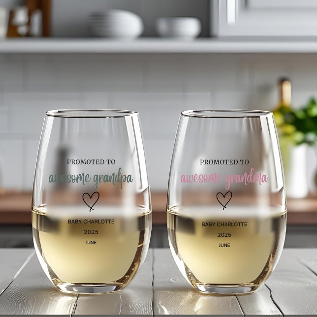 Promoted to Awesome Grandparents Personalized Stemless Wine Glass (Creator Uploaded)