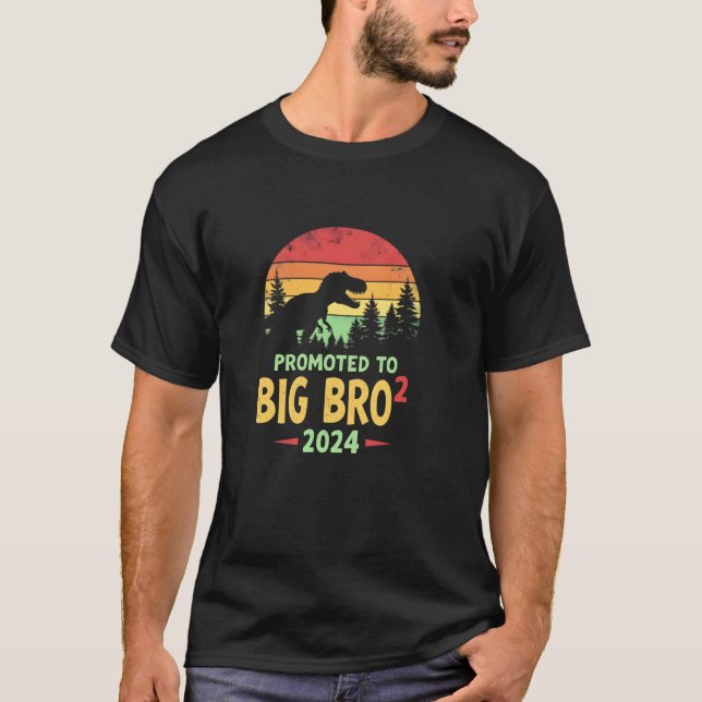 Promoted To Big Bro Squared 2024 Dinosaur Funny Tw T-Shirt (Front)