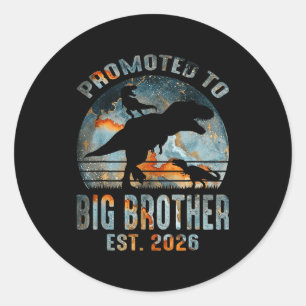 Promoted to big brother 2026 dinosaur t-rex boys classic round sticker