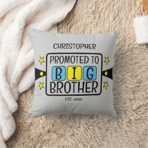 Promoted to big brother name est year blue yellow throw pillow