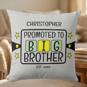 Promoted to big brother name est year green yellow throw pillow