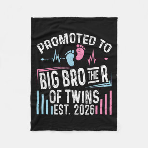 Promoted To Big Brother Of Twins Est 2026 Baby Sho Fleece Blanket