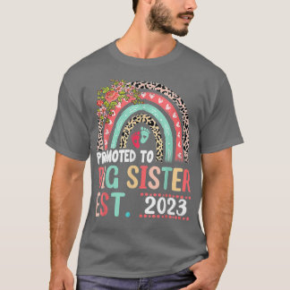 Promoted To Big Sister Est 2023 Leopard Rainbow Mo T-Shirt