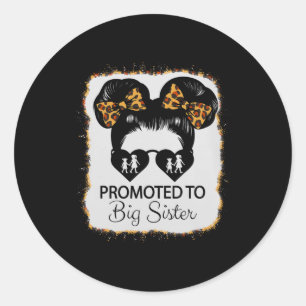 Promoted To Big Sister Leopard Girl Baby Announcem Classic Round Sticker