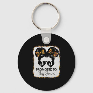 Promoted To Big Sister Leopard Girl Baby Announcem Keychain
