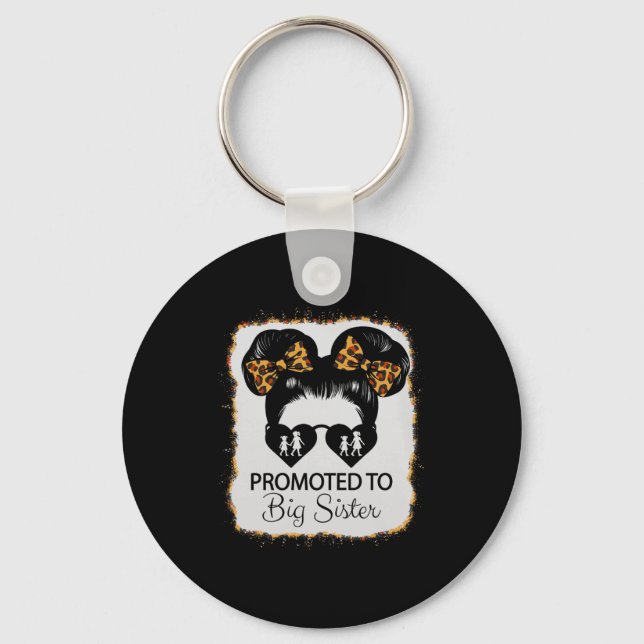 Promoted To Big Sister Leopard Girl Baby Announcem Keychain (Front)