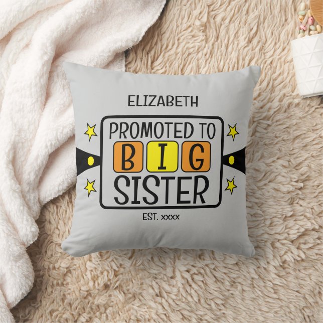 Promoted to big sister name est year orange yellow throw pillow (Blanket)