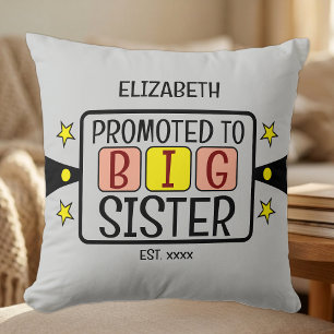 Promoted to big sister name est year peach yellow throw pillow