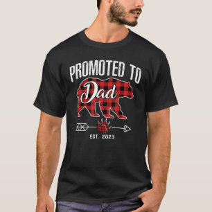 Promoted To Dad 2023  Bear Pajama Red Plaid Buffal T-Shirt