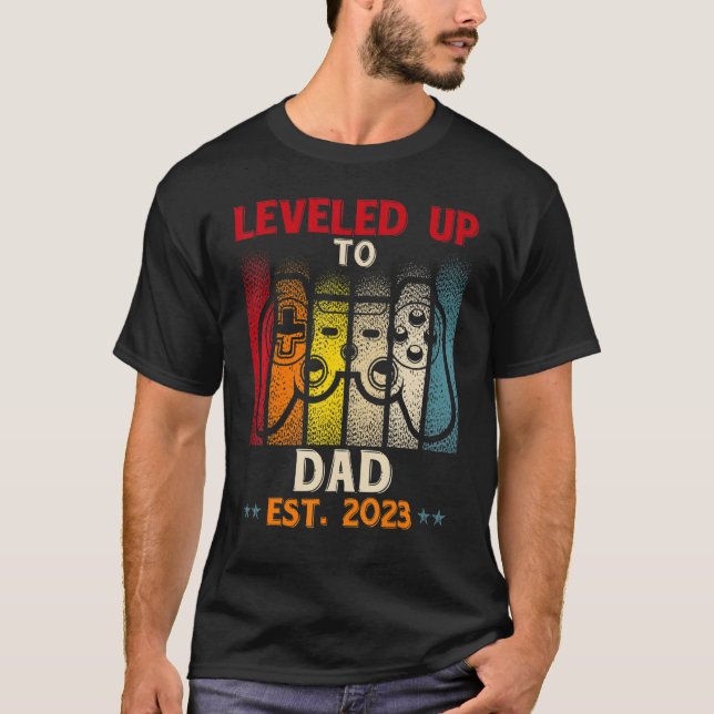Promoted To Dad 2023 Levelled Up To Pregnancy 2023 T-Shirt (Front)