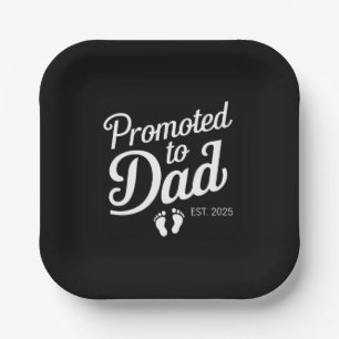 Promoted To Dad EST 2025 Funny Soon To Be Dad Paper Plate