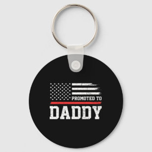 Promoted To Daddy Firefighter Fathers Day Thin Red Keychain