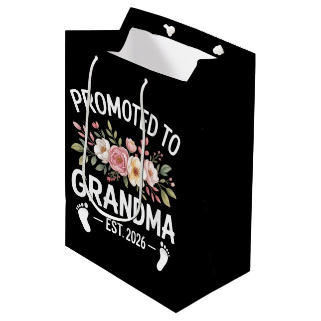 Promoted to Grandma 2026 First Time Nana Floral  Medium Gift Bag (Front Angled)