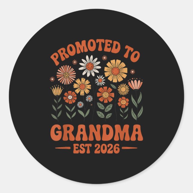 Promoted To Grandma 2026 Grandma 2026 Floral Retro Classic Round Sticker (Front)