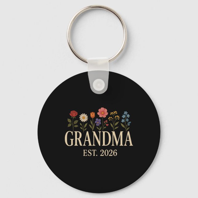 Promoted To Grandma 2026 Pregnancy Flower New Gran Keychain (Front)