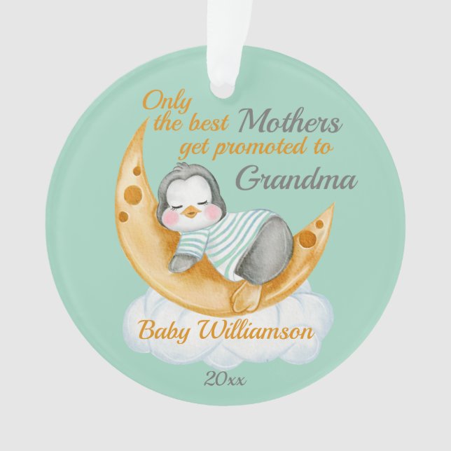Promoted to Grandma Baby Penguin Ornament (Front)