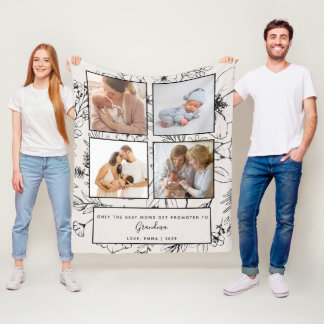 Promoted to Grandma Blush Botanical Photo Collage Fleece Blanket