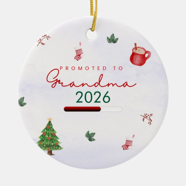Promoted to grandma ceramic ornament (Front)