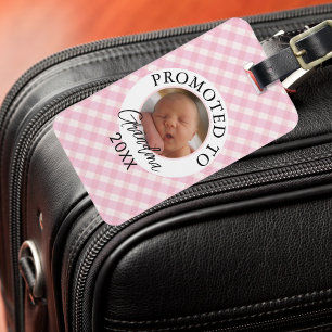 Promoted To Grandma Custom Year Baby Photo Pink Luggage Tag