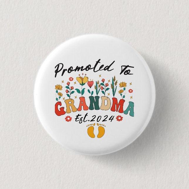 Promoted to Grandma est. 2024 Grandparents BButton 1 Inch Round Button (Front)