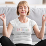 Promoted to Grandma EST 2025 T-Shirt | Soft Pastel<br><div class="desc">Announce the exciting news in style with this “Promoted to Grandma EST 2025” T-shirt, featuring a clean modern font and soft pastel lettering. This cozy tee is perfect for pregnancy reveals, baby announcements, Mother’s Day, or just to make a proud future grandma smile. Available in multiple sizes and shirt styles,...</div>