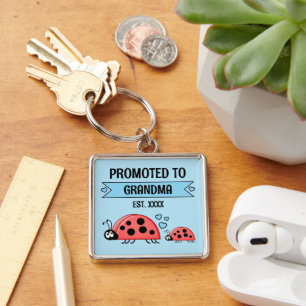 Promoted to Grandma ladybugs blue Keychain
