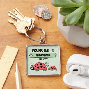 Promoted to Grandma ladybugs green Keychain