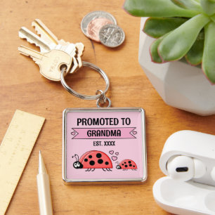 Promoted to Grandma ladybugs pink Keychain