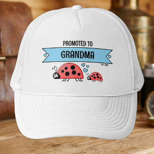 Promoted to Grandma ladybugs white blue Trucker Hat