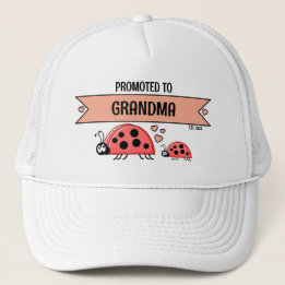 Promoted to Grandma ladybugs white peach Trucker Hat