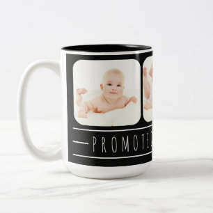 Promoted to Grandpa 3 Photo Black White  Two-Tone Coffee Mug