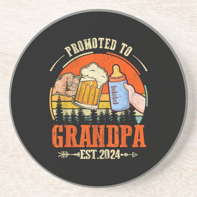 Promoted to Grandpa Est 2024 Retro Fathers Day New Coaster (Front)