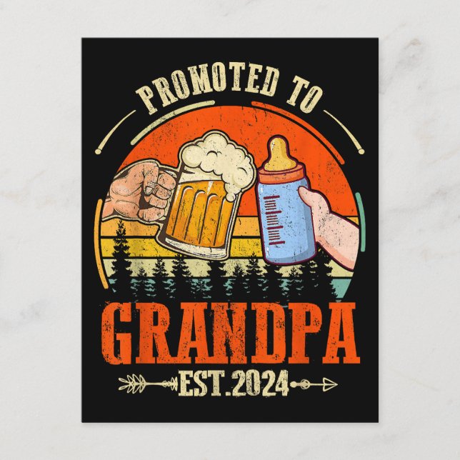 Promoted to Grandpa Est 2024 Retro Fathers Day New Enclosure Card (Front)