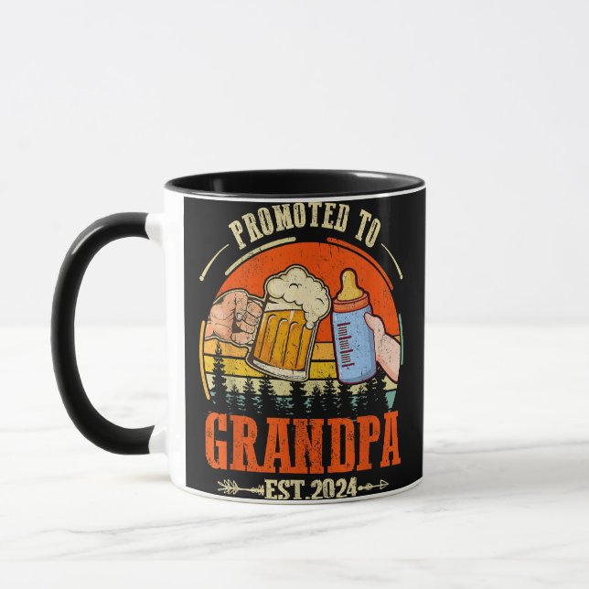 Promoted to Grandpa Est 2024 Retro Fathers Day New Mug (Left)