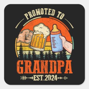 Promoted to Grandpa Est 2024 Retro Fathers Day New Square Sticker