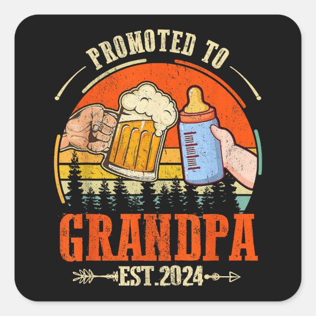 Promoted to Grandpa Est 2024 Retro Fathers Day New Square Sticker (Front)