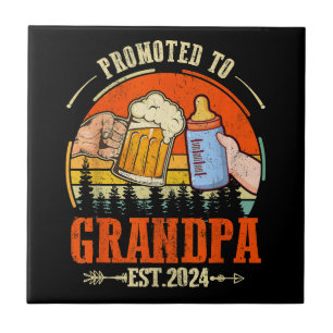 Promoted to Grandpa Est 2024 Retro Fathers Day New Tile