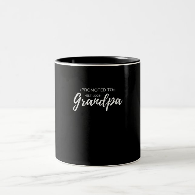 Promoted To Grandpa Est 2025 Grandfather To Be Two-Tone Coffee Mug (Center)