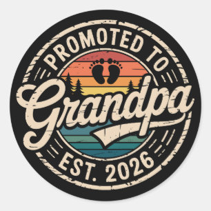 Promoted To Grandpa Est 2026 Pregnancy Retro Classic Round Sticker