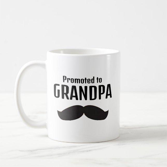 Promoted to Grandpa Funny Moustache New Grandfathe Coffee Mug (Left)