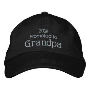 Promoted to Grandpa Year (Father's Day) Grey Text Embroidered Hat