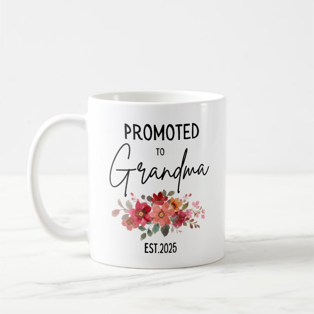 Promoted To Grandparents Est 2025 Grandma Coffee Mug (Left)