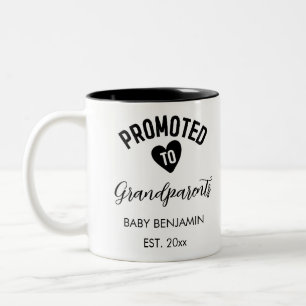 Promoted to Grandparents Personalized Baby Name Two-Tone Coffee Mug
