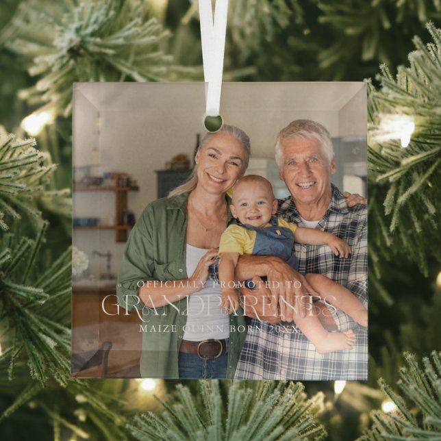 Promoted to Grandparents | Year Established Photo Glass Ornament (Insitu)