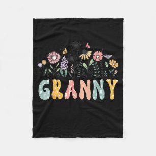 Promoted To Granny Est. 2026 Daisy Floral Wildflow Fleece Blanket
